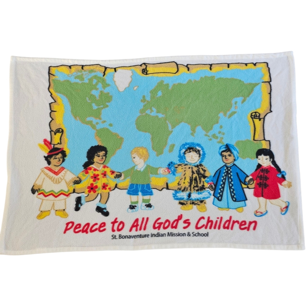 1980s Catholic Missionary Blanket St. Bonaventure Indian Mission & School